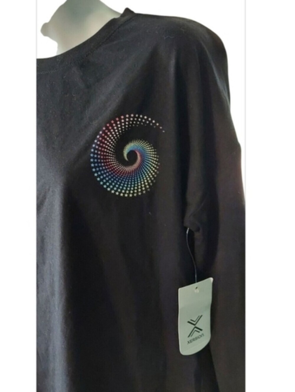 NWT LARGE 14.5/16.5 PLUS Xersion Black LS Tee with Colorful Star Pinwheel - Picture 4 of 7